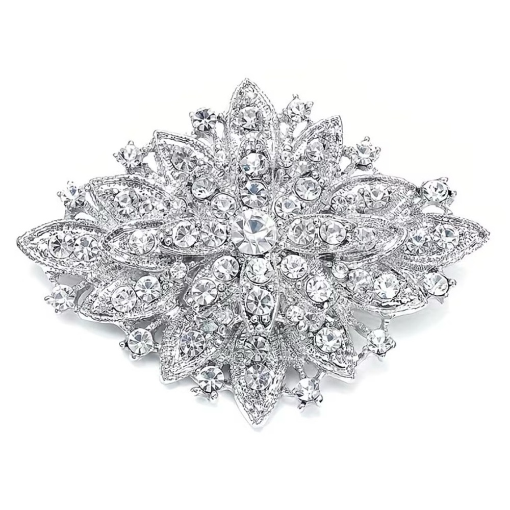 🌸2/$20-(New in package) Sparkling Rhinestone Elegant Silver Floral Brooch - Picture 3 of 3